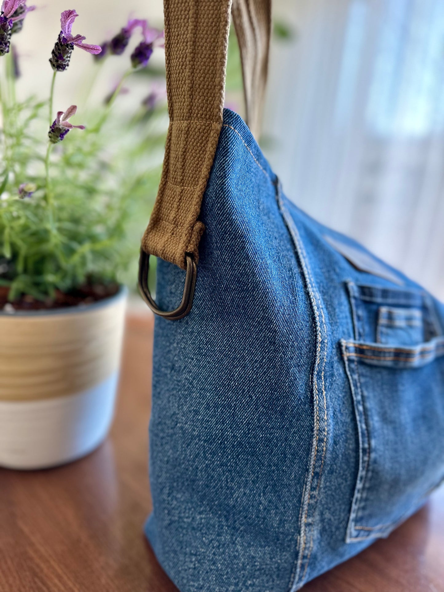 Fourre-tout en denim bleu recyclé